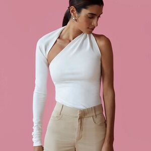 Marcella NYC Manhattan One Shoulder Top White Long Sleeve Asymmetric Cutout M